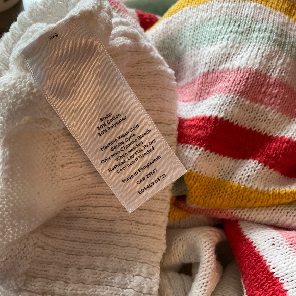 TALBOTS sz Large Boatneck Sweater Stripes White Red Mustard - Picture 5 of 5